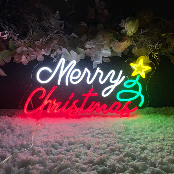 Merry Christmas With Tree - LED Neon Sign