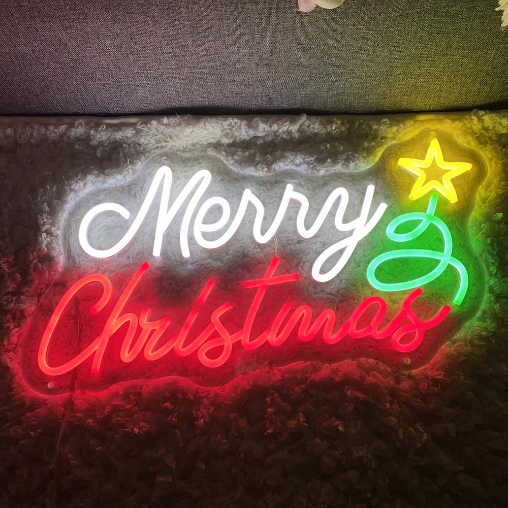 Merry Christmas With Tree - LED Neon Sign