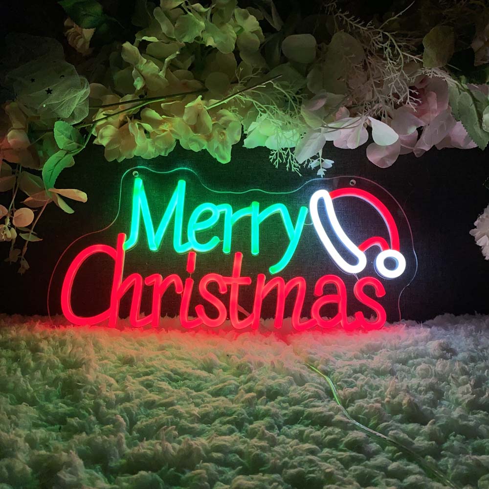 Merry Christmas With Hat- LED Neon Sign