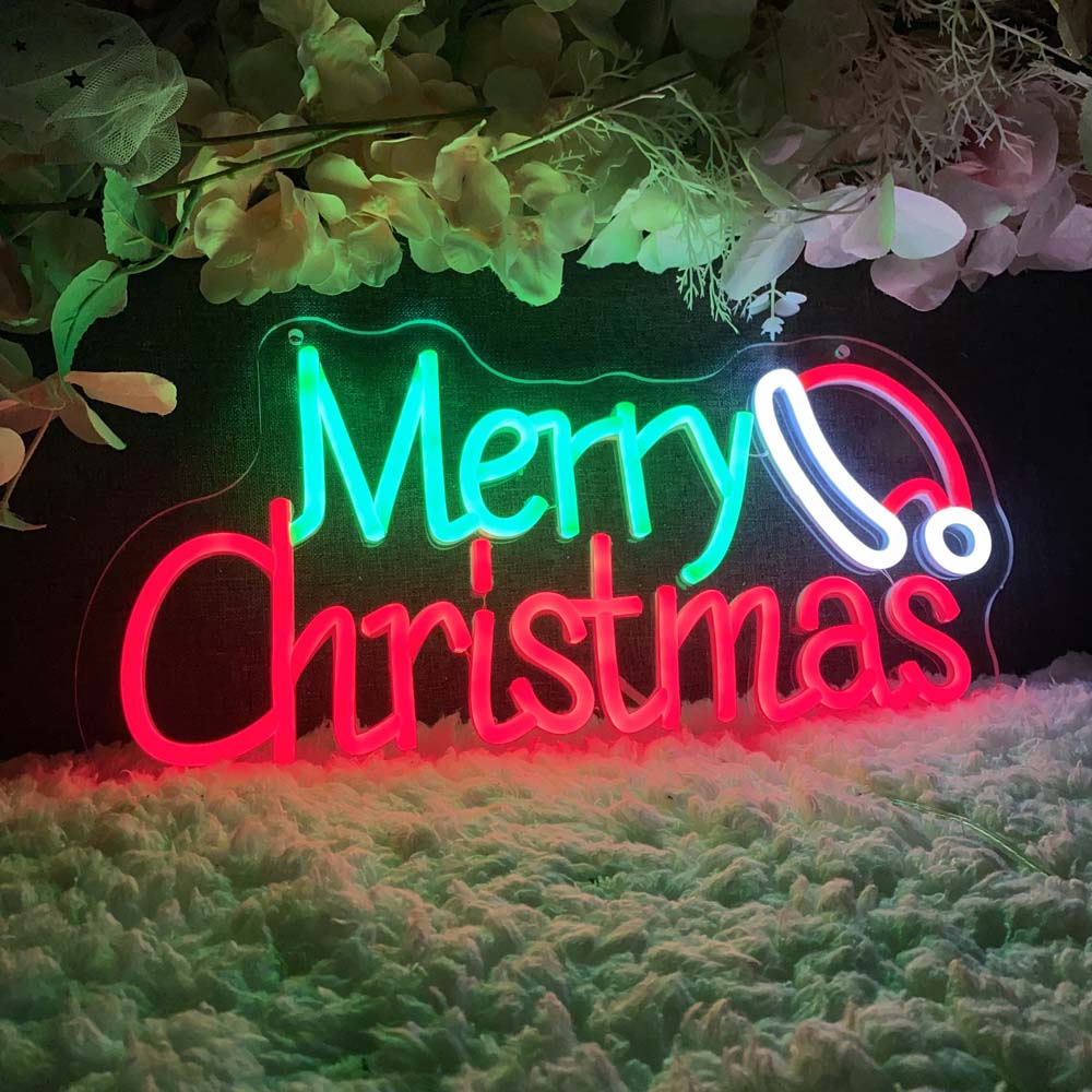Merry Christmas With Hat- LED Neon Sign