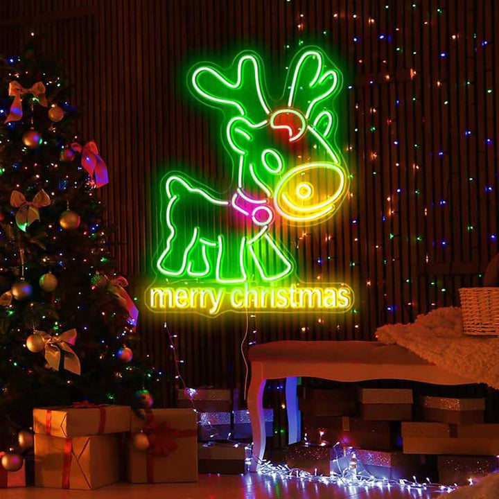 Merry Christmas Reindeer - LED Neon Sign