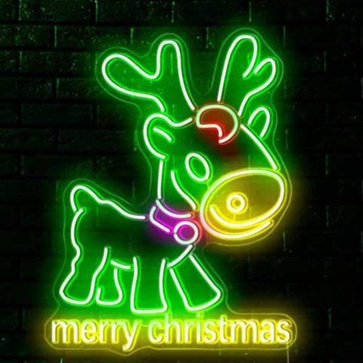 Merry Christmas Reindeer - LED Neon Sign