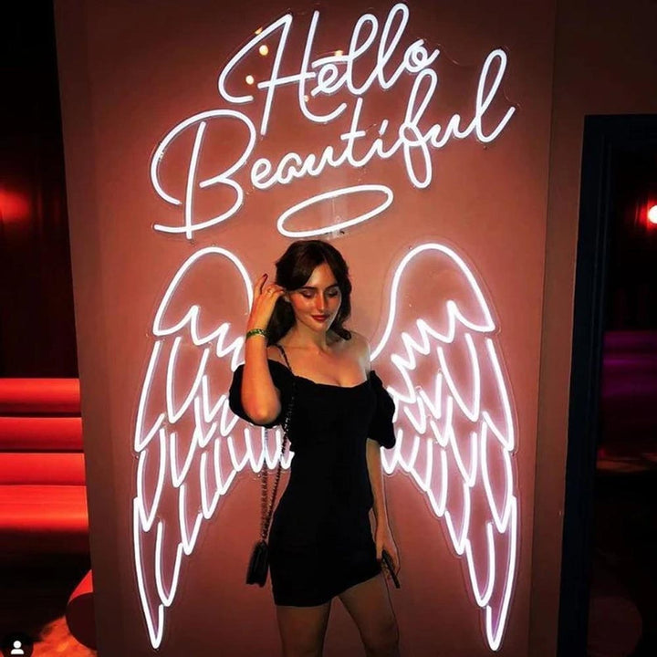 Hello Beautiful Angel Wings Beauty - LED Neon Sign