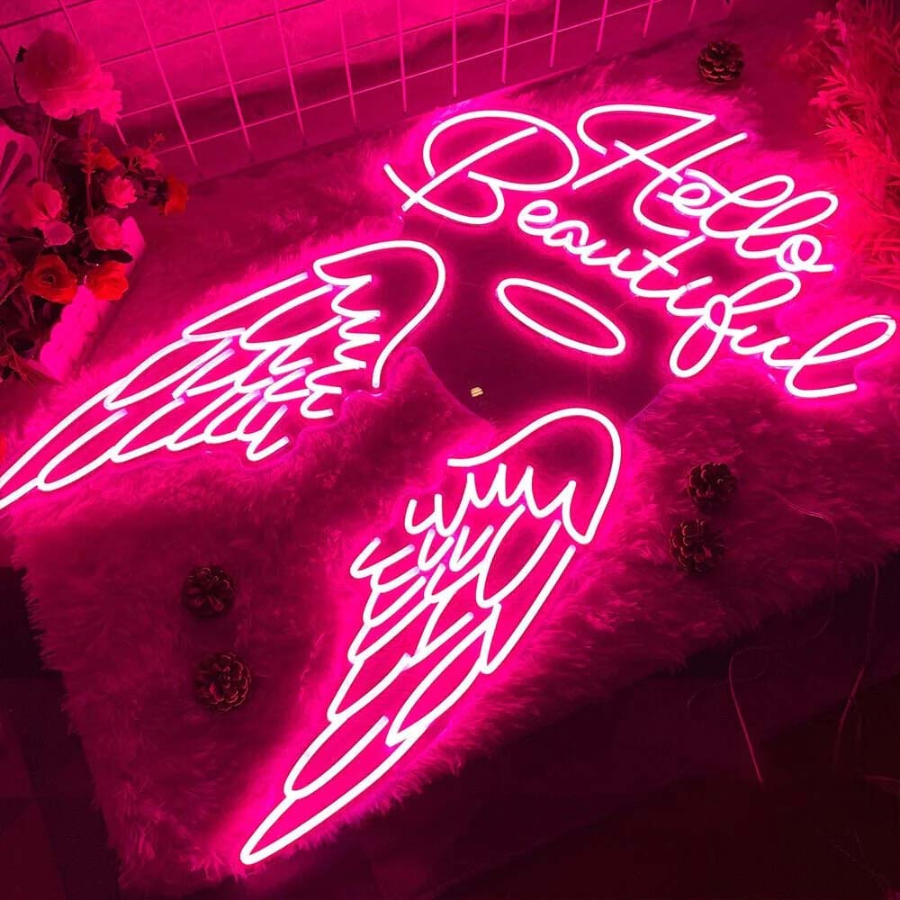 Hello Beautiful Angel Wings Beauty - LED Neon Sign