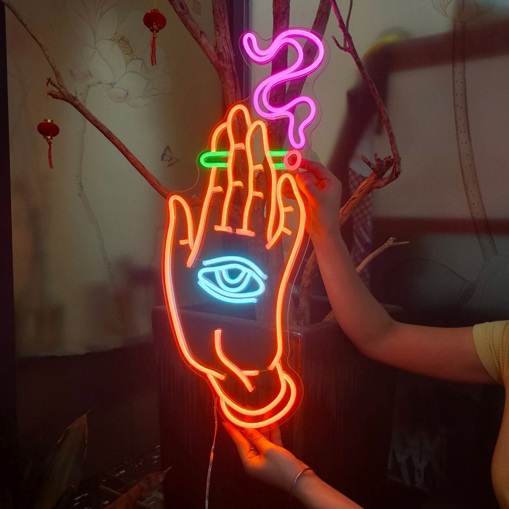 Smoking Hand with Eye - LED Neon Sign