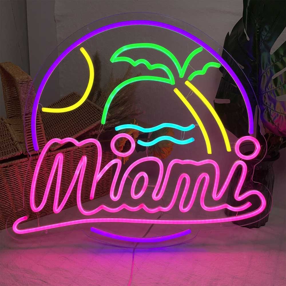 Miami with Palm - LED Neon Sign
