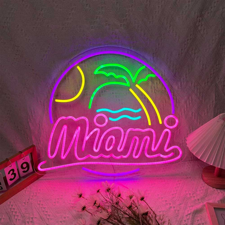 Miami with Palm - LED Neon Sign