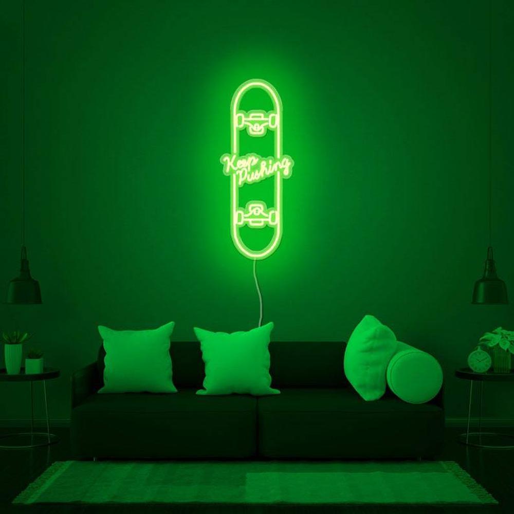 Keep Pushing Skateboard - LED Neon Sign