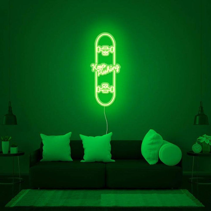 Keep Pushing Skateboard - LED Neon Sign