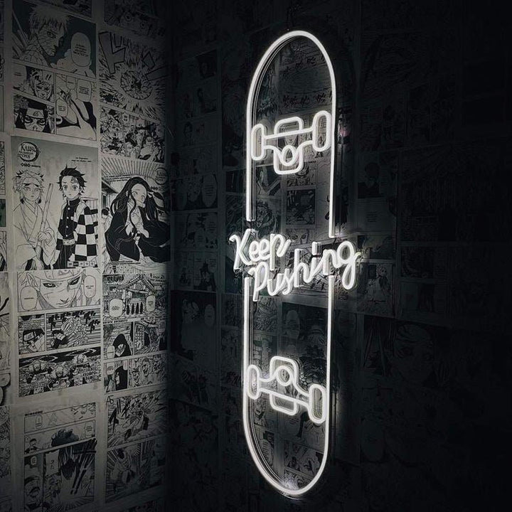 Keep Pushing Skateboard - LED Neon Sign