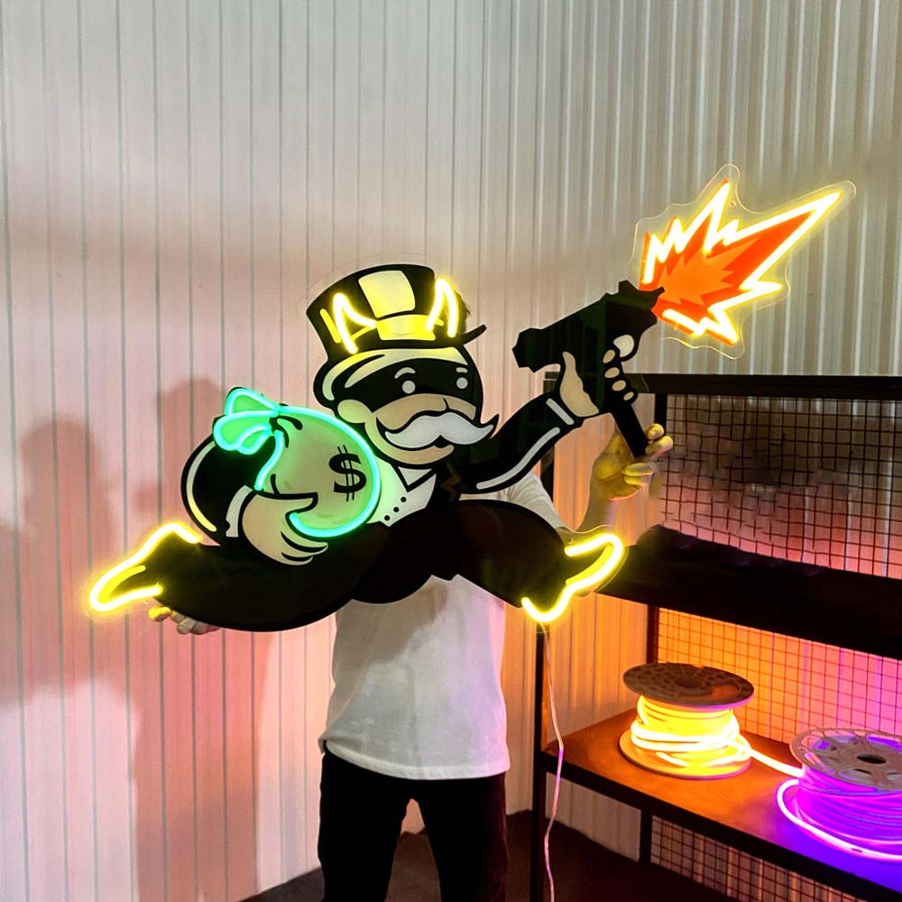 Mr Monopoly With Uzi | UV Printed Neon Signs | Neonoen