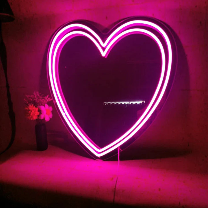 Double Heart Mirror - LED Neon Sign