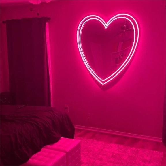 Double Heart Mirror - LED Neon Sign