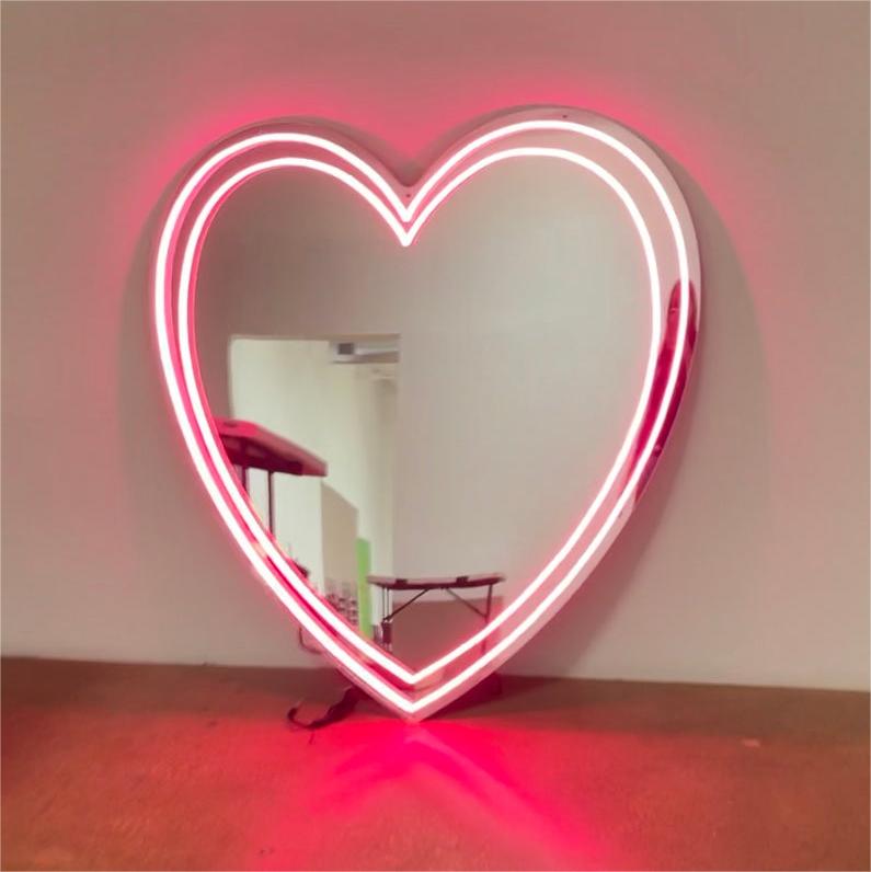 Double Heart Mirror - LED Neon Sign