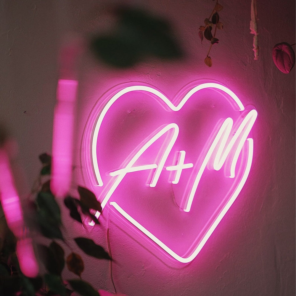 Heart And Sign Custom Initials Heart | Wedding Neon Sign | Neonoen