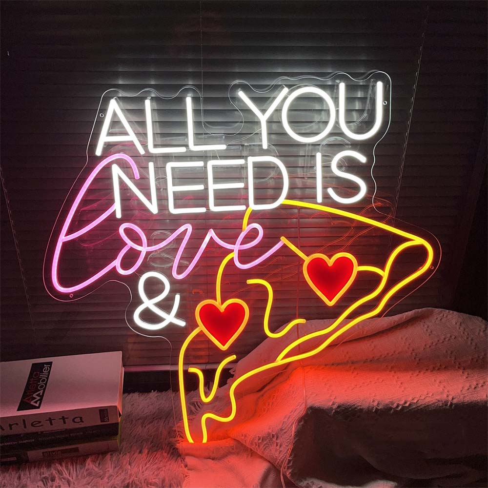 Todo lo que necesitas es amor y pizza - Letrero de neón LED