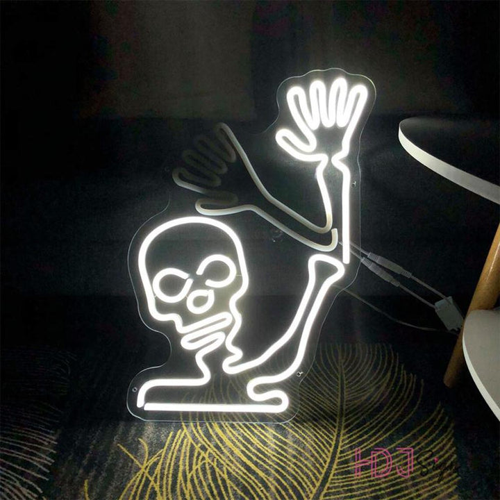 Halloween Skull Skeleton with Flashing Hand - LED Neon Sign