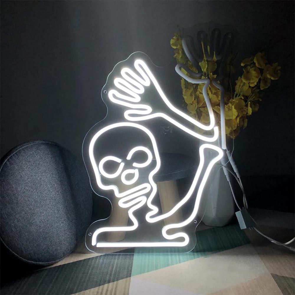 Halloween Skull Skeleton with Flashing Hand - LED Neon Sign