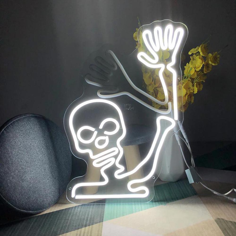 Halloween Skull Skeleton with Flashing Hand - LED Neon Sign