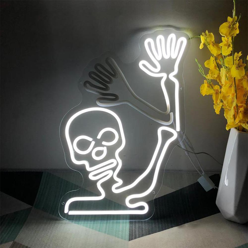 Halloween Skull Skeleton with Flashing Hand - LED Neon Sign