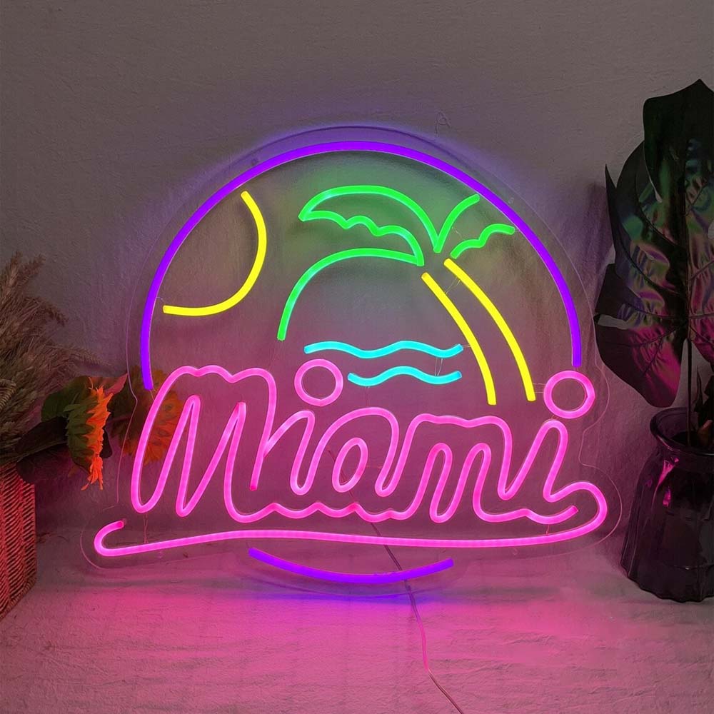 Miami con palmeras - Letrero de neón LED